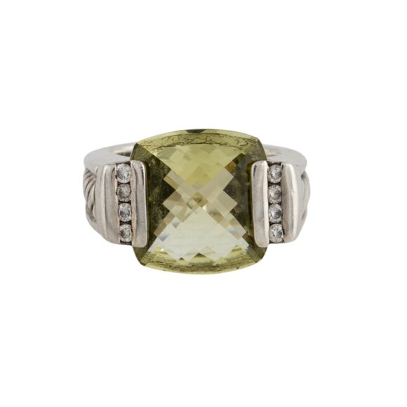 David Yurman Wheaton 925 Sterling Silver Ring Womens 6 Pave Diamonds Prasiolite - Picture 2 of 15